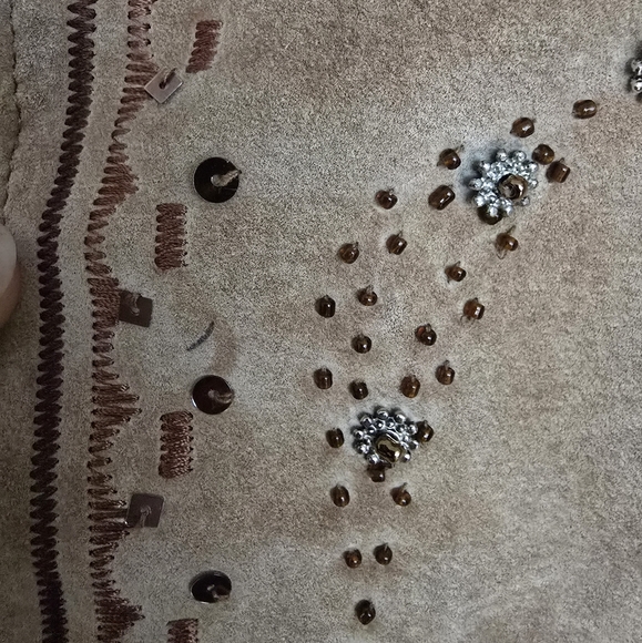 Chicos Women's Jacket Leather Open Front Collared W/ Lining Embroidery - Picture 6 of 9